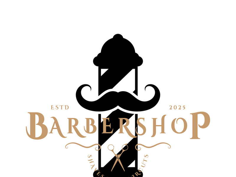 Barbershop logo vintage, retro, haircut, shaving, with scissors, shaving pole, comb, razor. for business, emblems, labels, barber shops, badges.