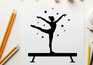 Silhouette of gymnast on balance beam with stars