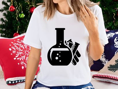 Round Bottom Flask and Three Test Tubes with Bubbles, Symbolizing Scientific Investigation, Chemistry, and Laboratory Work. Vector Icon.