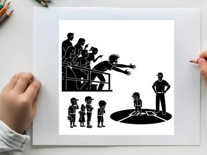 Silhouette of a baseball game with players and spectators