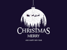 Christmas background ball, forest tree typography