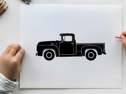 Vintage pickup truck silhouette against white background