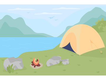 Camping spot in wilderness flat color vector illustration preview picture