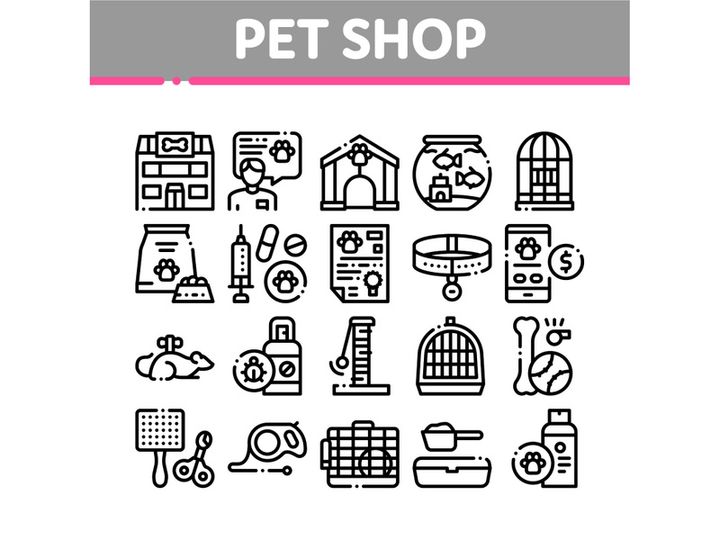 Pet Shop Collection Elements Icons Set Vector