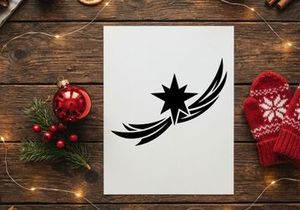 Black star icon with decorative swoosh lines isolated on white background