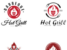 Simple Barbecue Vintage hot grill, with crossed flames and spatula. Logo for restaurant, badge, cafe and bar.vector