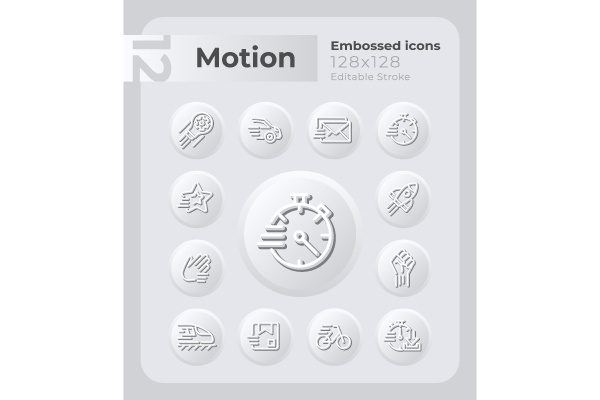 Movement and speed embossed icons set