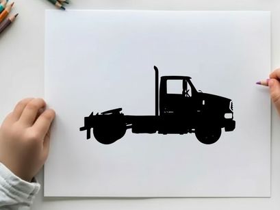 Silhouette of a large truck with a flatbed and cabin silhouette