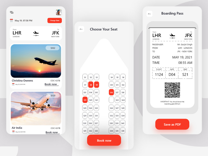 Boarding Pass Booking App Design