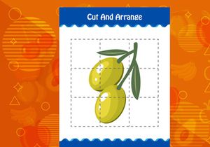 10 Pages Cut and arrange with a fruit worksheet for kids. Educational game for children