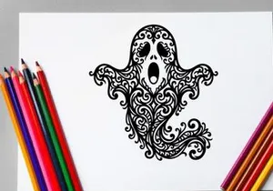 Komplexes Zucker-Schädel-Motiv mit floralen und spiralförmigen Designs zum Tag der Toten