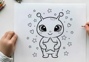 Cute baby alien holding star vector illustration flat design