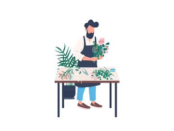 Male florist flat color vector faceless character preview picture