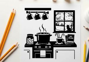 Silhouette of a cozy kitchen with hot cocoa