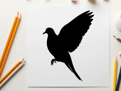 Silhouette of a bird in flight with wings spread wide