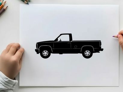 Silhouette of a classic pickup truck with a long bed and regular cab silhouette