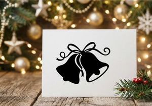 Black silhouette of Christmas bells with a decorative ribbon bow on white background