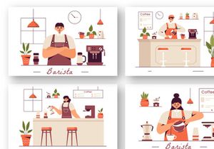 9 Barista Making Coffee Illustration