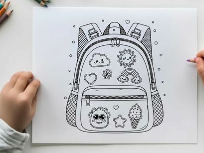 Cute kids backpack with doodles vector illustration flat design