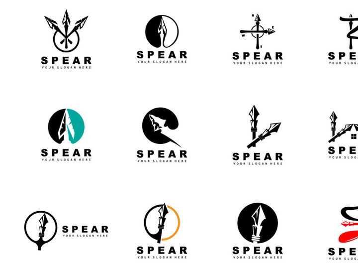 Spear Logo, Hunting Gear Design, Arrow War Weapon, Product Brand Vector