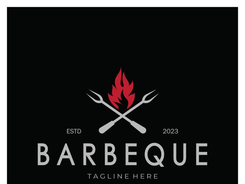 Smoke and BBQ Barbecue Vintage hot grill, with crossed flames and spatula. Logo for restaurant, badge, cafe and bar.vector