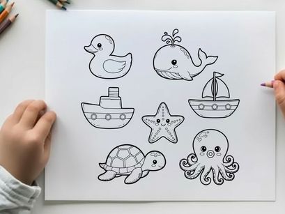 Cute sea animals set flat design vector illustration