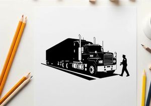 Silhouette of a man walking beside a large semi truck