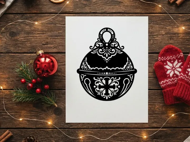 Decorative Christmas Jingle Bell Silhouette Isolated on White Background