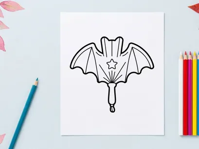 Halloween bat hand fan illustration. Decorative spooky paper fan for holiday party decor.