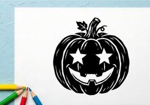 Black and White Halloween Pumpkin with Jack-o'-Lantern Face