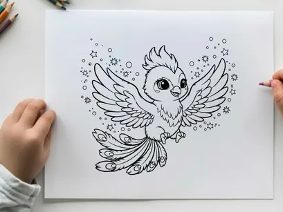 Süße weiße Eule im Flug mit Sternen Vektorgrafik-Illustration