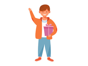 Happy boy with gift box flat vector illustration preview picture