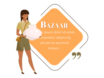 Tourist at bazaar flat color vector character quote preview picture