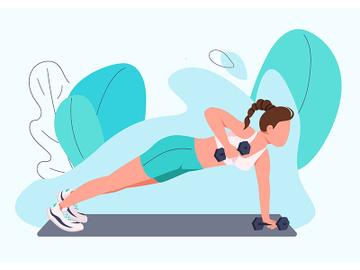 Sportswoman working out with dumbbells flat color vector faceless character preview picture