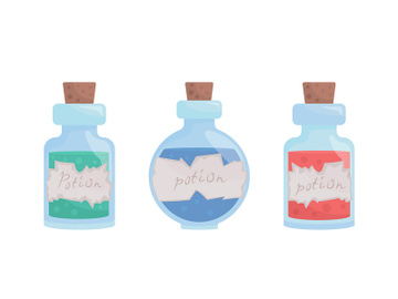 Potion bottles semi flat color vector item set preview picture