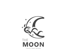 Moon elegant crescent and star logo design line in simple style outline background
