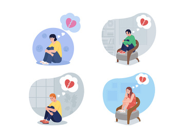 Lonely teen upset over breakup 2D vector isolated illustration set preview picture