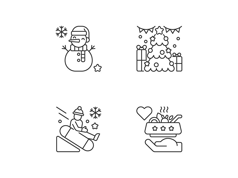 Christmas time entertainment linear icons set