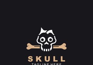Skull skeleton logo Design vintage Template Idea on black background