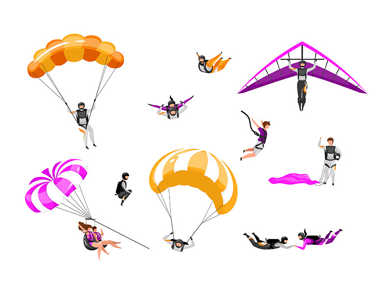 Extreme air sport flat vector illustrations set