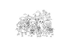 Halloween trick or treat kids group vector illustration flat design