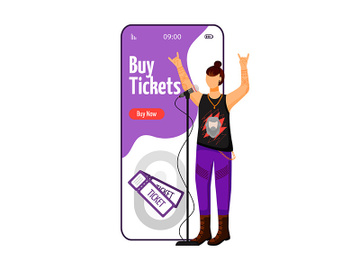 Buy tickets cartoon smartphone vector app screen preview picture