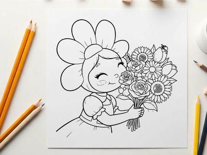 Cute mouse holding flower bouquet vector illustration