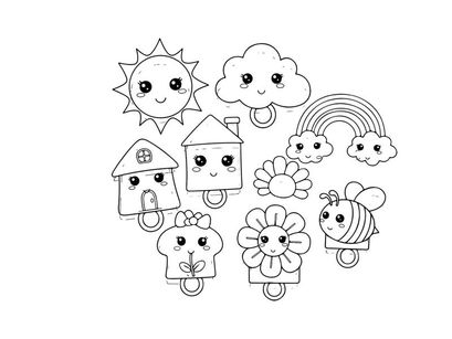 Cute weather elements set flat design vector illustration