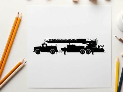 Silhouette of a large truck with a crane on the back