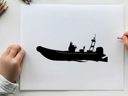 Silhouette of a person on a boat with a ladder