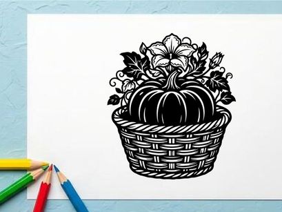 Black and white floral pumpkin basket for autumn decor