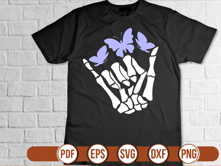 skeleton hands with Butterfly t shirt Design