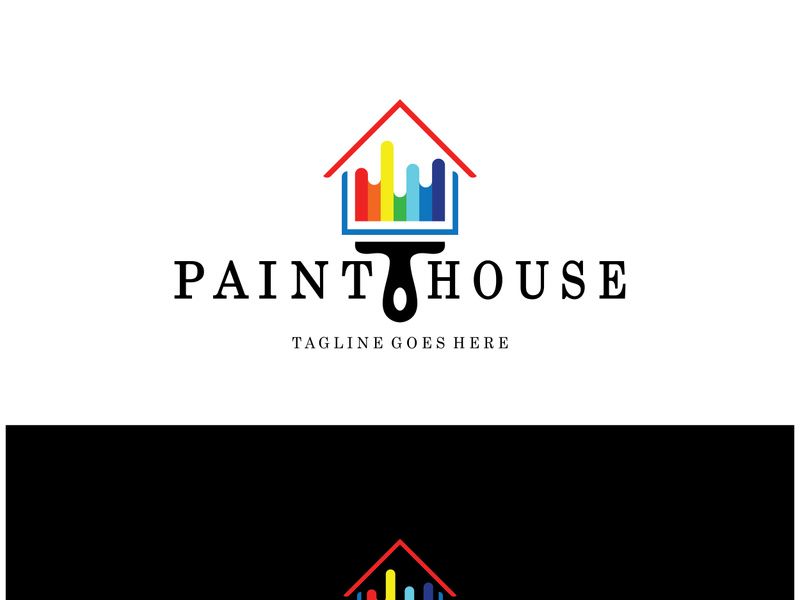 logo icon illustration house paint with a blend of brushes and rollers for house wall paint design, minimalist house, painting, interior, building, property business, wallpaper, vector concept