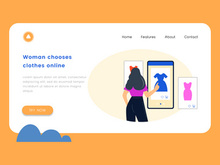 Woman chooses clothes at online store